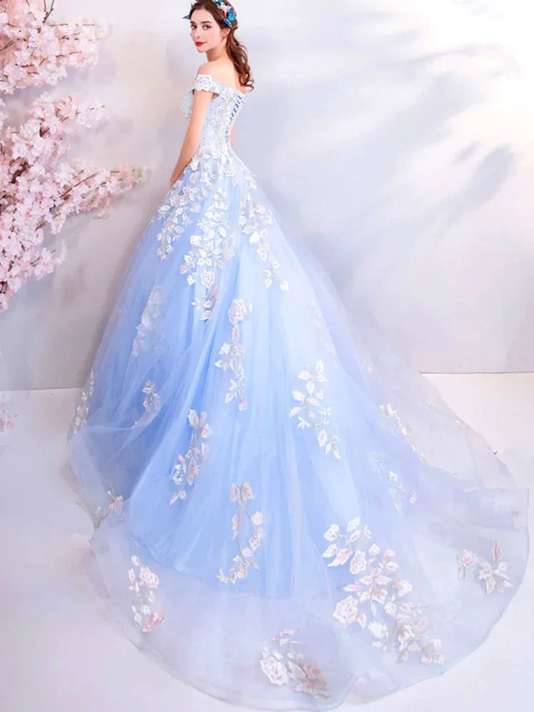 Blue Off The Shoulder Quinceanera Dresses Blue Ball Gown Y52 by simplepromdress