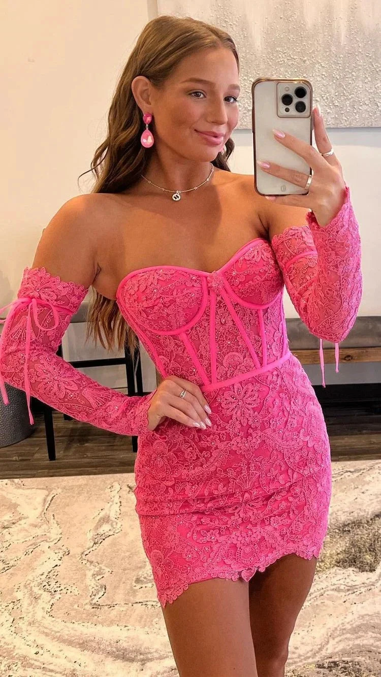 Homecoming Dresses Strapless Lace Mermaid Short Tight Backless Sweetheart Collar Design Y2492 by simplepromdress