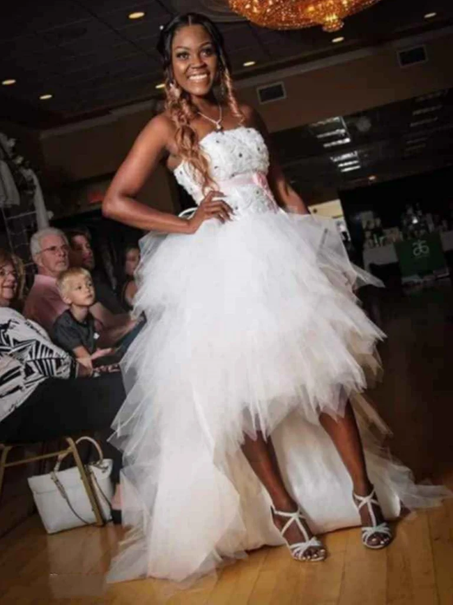 White Tulle High Low Long Prom Dress Formal  Evening Dress Y7849 Hover Image