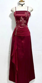 Vintage Burgundy Satin Chiffon Beaded Prom Dress Evening Dress Y8448 by simplepromdress