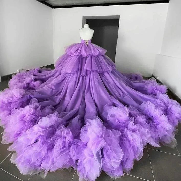 Elegant Halter Purple Tulle High Low Ball Gown Y5684 by simplepromdress