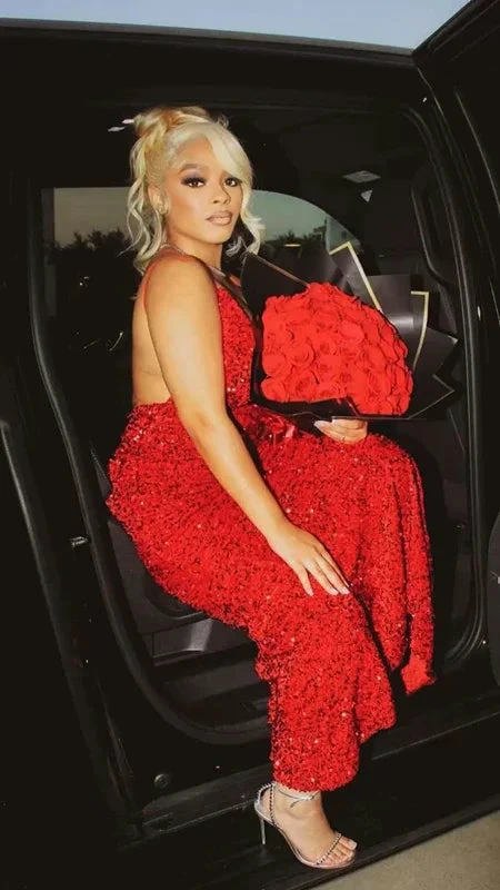 Sexy Red Sequins Evening Dress ,Glitter Red Evening Gown Y2291 by simplepromdress