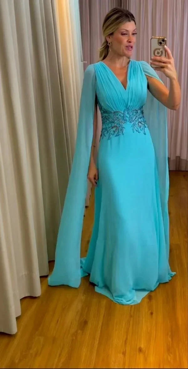 Sky Blue Chiffon Mother of Bride and Groom Dress Evening Dress Y6266 by simplepromdress