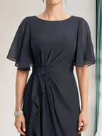 A-line Scoop Floor-Length Chiffon Mother of the Bride Dress With Cascading Ruffles Beading Sequins by Dreamylily