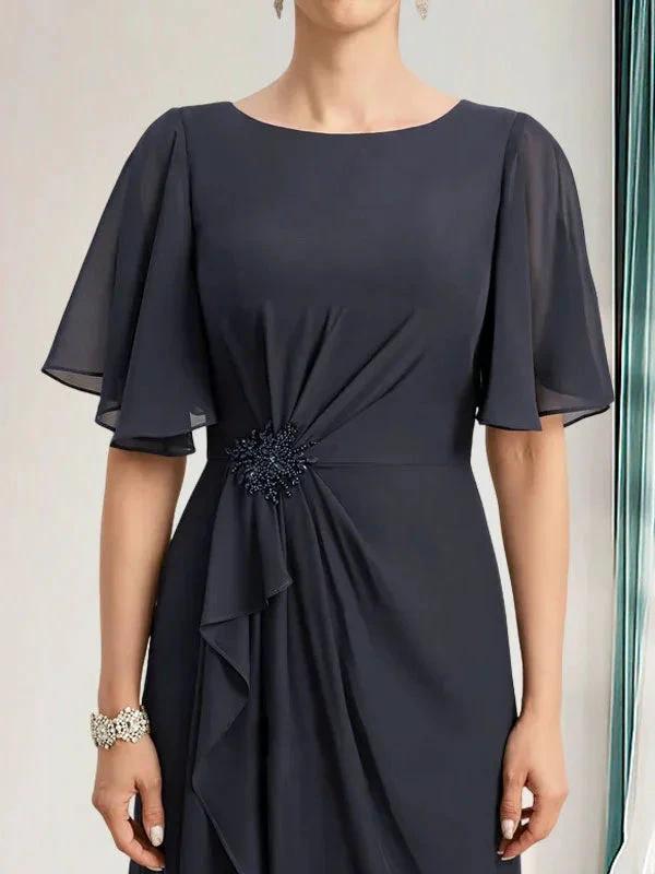A-line Scoop Floor-Length Chiffon Mother of the Bride Dress With Cascading Ruffles Beading Sequins by Dreamylily