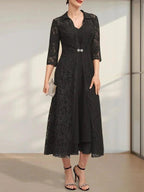 A-line V-Neck Tea-Length Chiffon Mother of the Bride Dress by Dreamylily