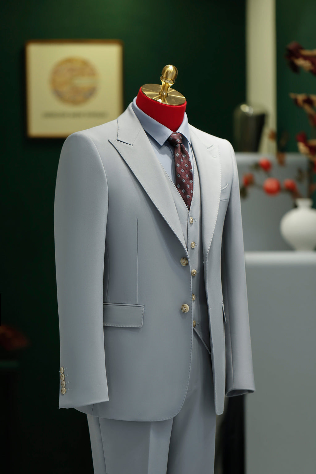 Three-Piece Light Grey Wool Suit | Tailored Formal Groom & Business Suit by 男装