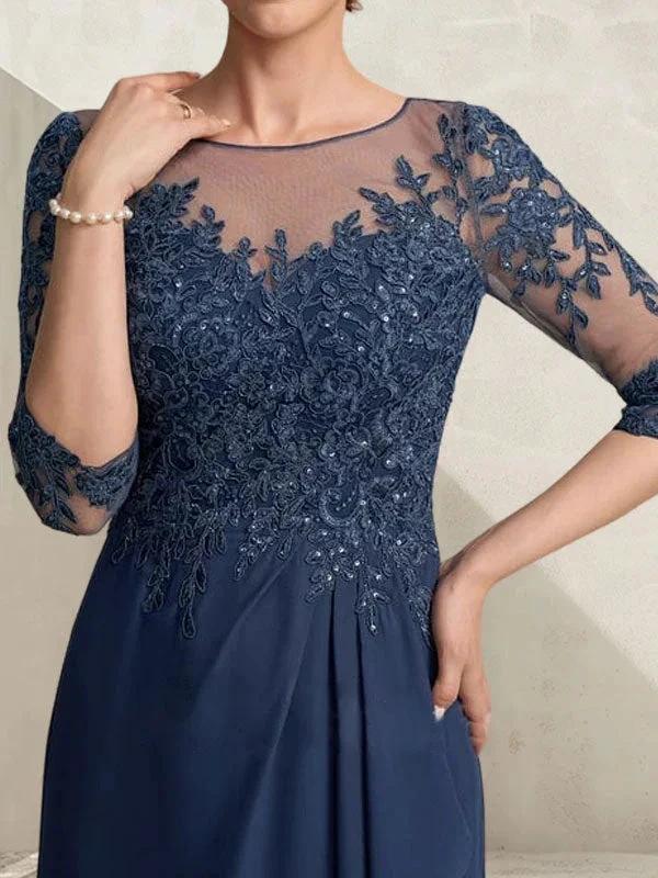 A-line Scoop Illusion Asymmetrical Lace Chiffon Mother of the Bride Dress With Sequins Cascading Ruffles by Dreamylily