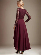 A-line V-Neck Asymmetrical Lace Chiffon Mother of the Bride Dress by Dreamylily