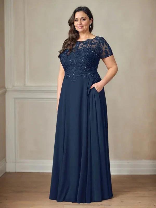 Dark Navy A-Line Boatneck Sequins Chiffon Dress by Dreamylily
