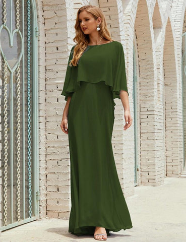 Sunnderly  Bridesmaid Dress Women Long Sleeve V-Neck Chiffon Formal Wedding Party Dress SY28018