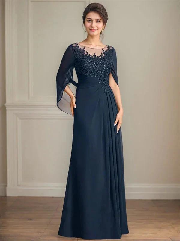 A-Line/Princess Scoop Floor-Length Mother of the Bride Dresses with Pleated & Sequins by Dreamylily