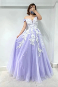 Amazing Lilac Sweetheart Off-The-Shoulder Tulle Evening Dress With Appliques Y5842 by simplepromdress