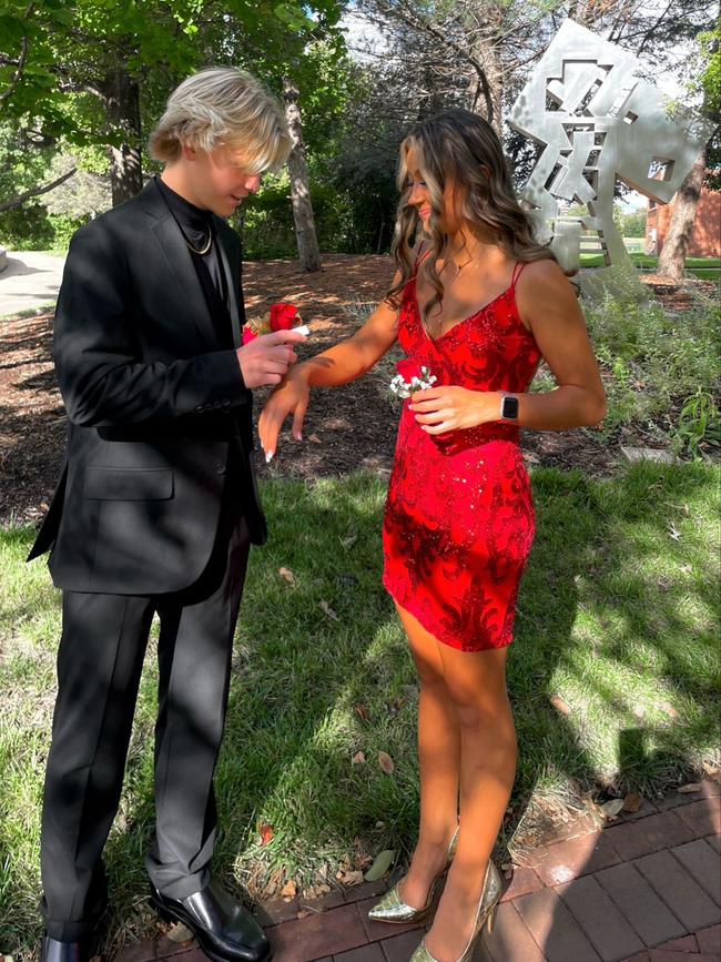 Red Sequins Homecoming Dress Red Party Dress Y2243 Hover Image