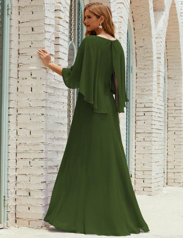 Sunnderly  Bridesmaid Dress Women Long Sleeve V-Neck Chiffon Formal Wedding Party Dress SY28018