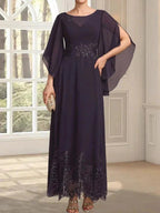 A-line Scoop Illusion Ankle-Length Lace Chiffon Mother of the Bride Dress With Sequins by Dreamylily