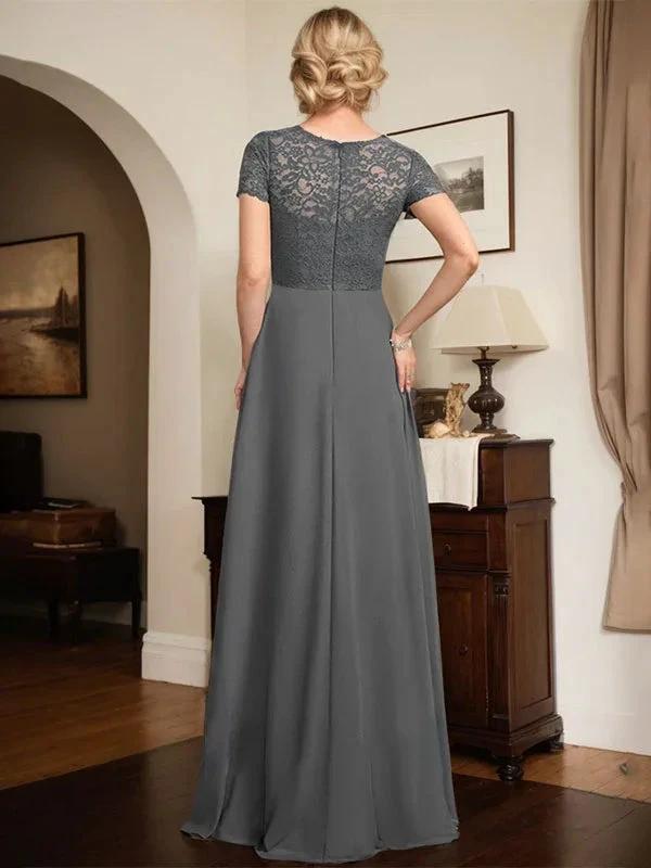 A-line Sweetheart Floor-Length Chiffon Lace Mother of the Bride Dress With Beading Cascading Ruffles by Dreamylily