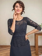 A-line Scoop Illusion Ankle-Length Chiffon Lace Mother of the Bride Dress With Rhinestone Beading by Dreamylily