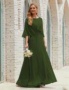 Sunnderly Bridesmaid Dress Women Long Sleeve V-Neck Chiffon Formal Wedding Party Dress SY28018 by numbersea