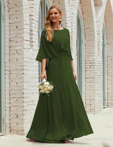 Sunnderly  Bridesmaid Dress Women Long Sleeve V-Neck Chiffon Formal Wedding Party Dress SY28018