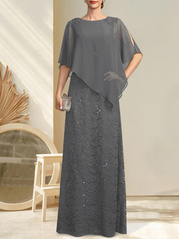 Sheath/Column Scoop Floor-Length Chiffon Lace Mother of the Bride Dress With Sequins Beading