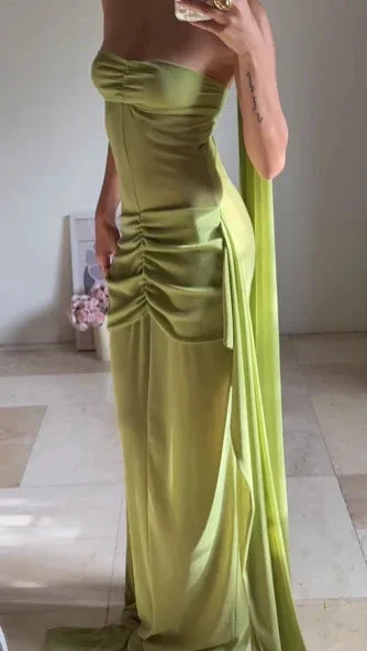 Unique Green Strapless Ruched Long Prom Dress Formal Evening Dress Y8505 by simplepromdress