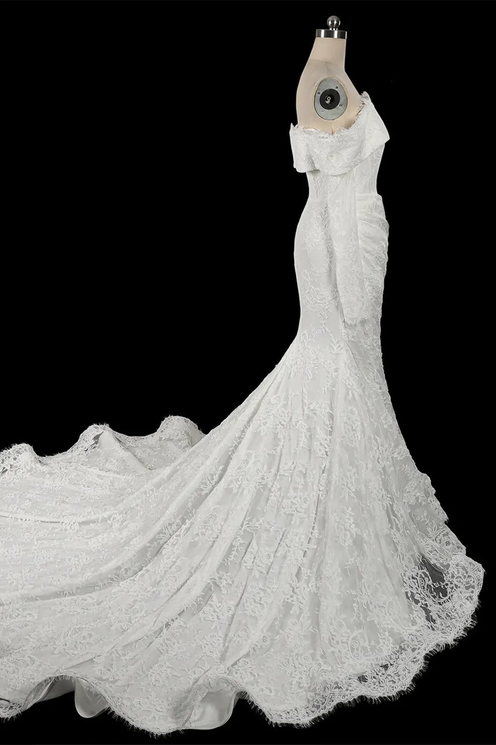 White Long Sleeve Corset Mermaid Bridal Gown with Cathedral Train SW674