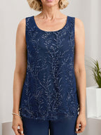 Separates Jumpsuit/Pantsuit Scoop Floor-Length Lace Chiffon Mother of the Bride Dress With Sequins