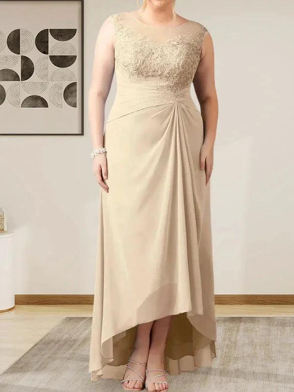 Champagne A-Line Scoop Lace Chiffon Dress by Dreamylily
