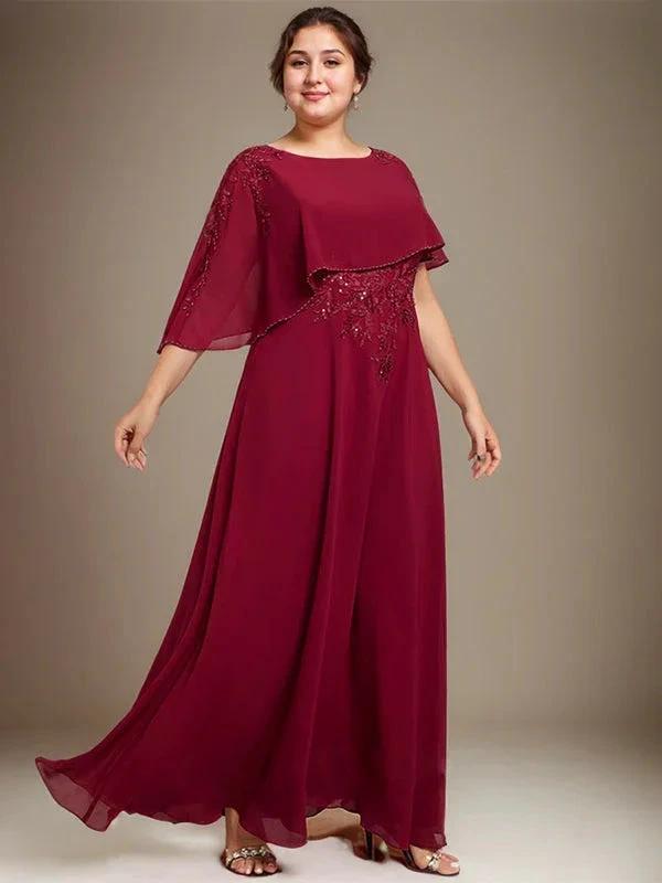 A-line Scoop Floor-Length Chiffon Lace Mother of the Bride Dress With Sequins Beading by Dreamylily