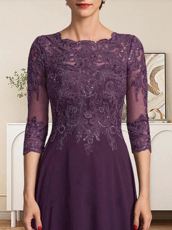 A-line Scoop Floor-Length Lace Chiffon Mother of the Bride Dress With Sequins by Dreamylily