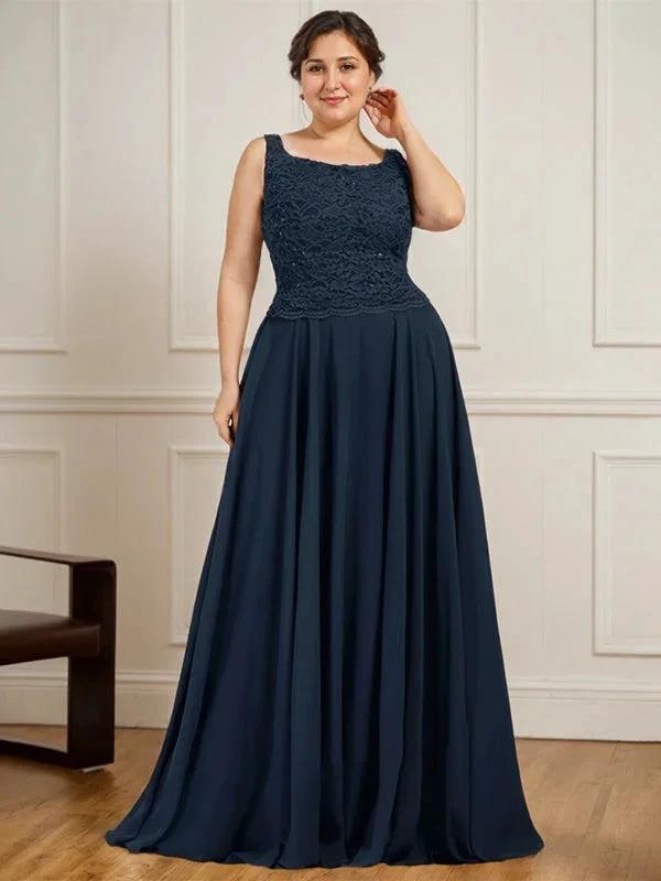 A-line Square Floor-Length Lace Chiffon Mother of the Bride Dress With Sequins by Dreamylily