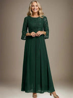 A-line Scoop Ankle-Length Lace Chiffon Mother of the Bride Dress With Bow by Dreamylily