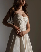 Classy Strapless Satin Beaded Evening Dress A Line Slit Prom Dress Y8314 by simplepromdress