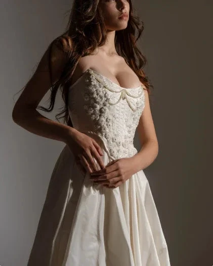 Classy Strapless Satin Beaded Evening Dress A Line Slit Prom Dress Y8314 by simplepromdress