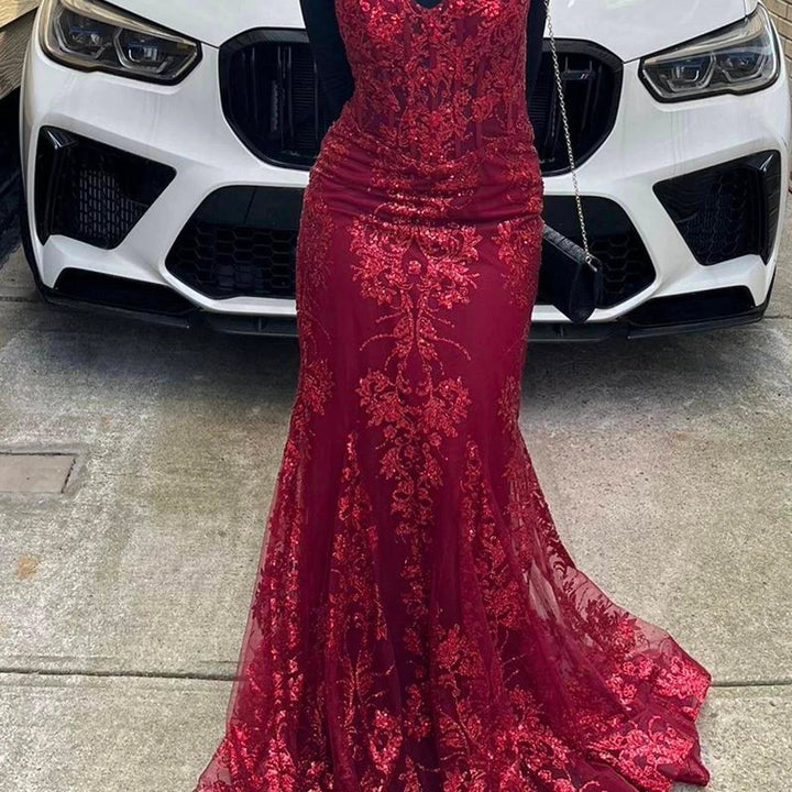 Charming Red Mermaid Lace Appliques Prom Dress,Evening Dress Winter Dance Dress Y4345 by simplepromdress