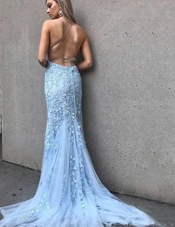 Pink Mermaid Lace Tulle Prom Dress Lace-up Back Evening Dress Y2902 by simplepromdress