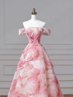 Dream Pink Strapless Satin Print Sequins Prom Dress Princess Birthday Ball Gown Y8604 by simplepromdress