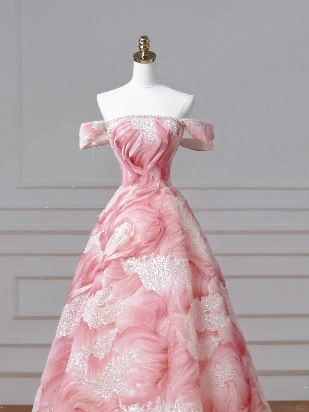 Dream Pink Strapless Satin Print Sequins Prom Dress Princess Birthday Ball Gown Y8604 by simplepromdress