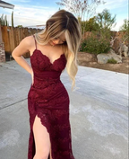 Gorgeous Mermaid Burgundy Long Lace Evening Dress Y1910 by simplepromdress