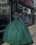 Dark Green Princess Ball Gown Quinceanera Dresses Sweet 15 Party 3D Flowers Lace Applique Birthday Gown Y4254 by simplepromdress