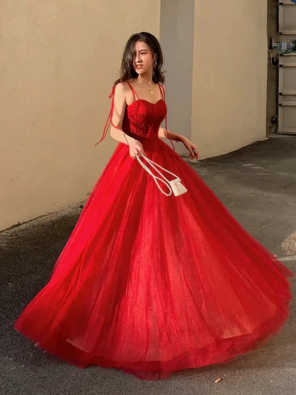 Spaghetti Straps Burgundy Floral Prom Dresses, Wine Red Long Formal Evening Dresses with Corset Back Y1297 by simplepromdress