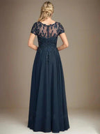 A-Line Scoop Floor-Length Chiffon Mother of the Bride Dress With Applique & Sequins by Dreamylily