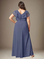 Stormy A-Line V-Neck Ruched Chiffon Dress by Dreamylily