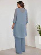 Chiffon Scoop Long Sleeves Mother Of The Bride Pantsuits With Jacket by Dreamylily