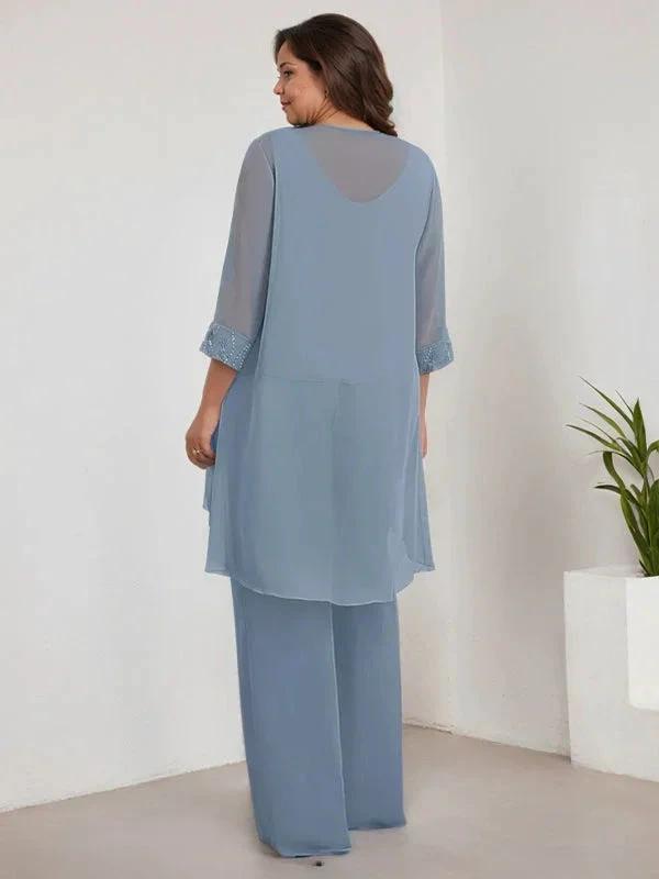 Chiffon Scoop Long Sleeves Mother Of The Bride Pantsuits With Jacket by Dreamylily
