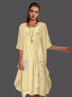 Two Piece A-Line Chiffon Lace Sleeveless Jacket Dresses with Pleats Appliques by Dreamylily