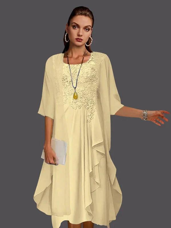 Two Piece A-Line Chiffon Lace Sleeveless Jacket Dresses with Pleats Appliques by Dreamylily