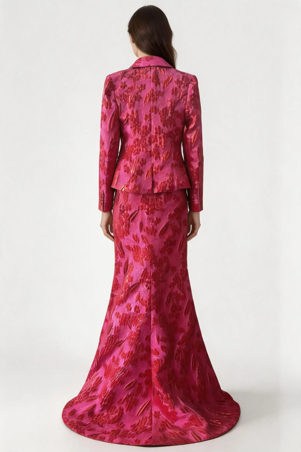 Elegant Crimson Floral Jacquard Two‑Piece Evening Gown with Tailored Jacket by simplepromdress
