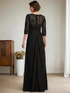 A-Line Scoop Illusion Floor-Length Lace Chiffon Mother Of the Bride Dress With Beading Ruffles by Dreamylily